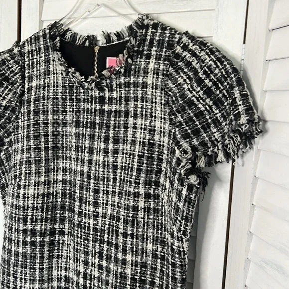 KATE SPADE l Flutter Sleeve Tweed Dress Black White Pockets Size 10 / Medium* - Picture 6 of 14